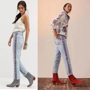PILCRO ANTHRO Embroidered SIDE STRIPE Light Blue Jeans
